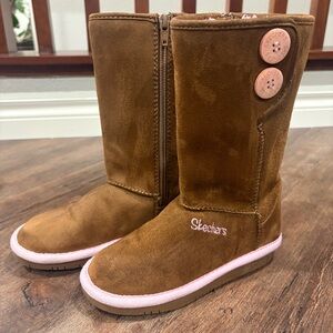 Skechers Women's Brown Boots with Pink Trim